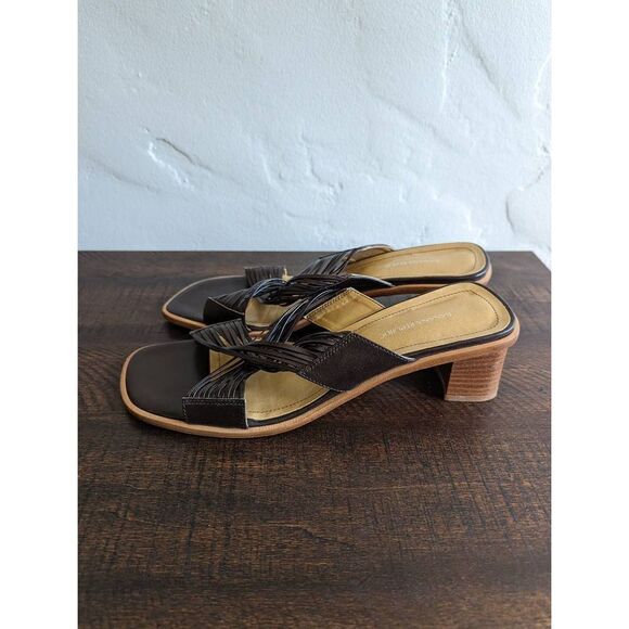 Banana Republic Brown Leather Block Heel Slip-on Sandals - Size 9.5 - Picture 2 of 9